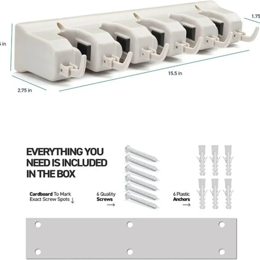 Mop and Broom Holder Wall Mount 2 Pack Garage Storage Organizer with 5‎ Slots